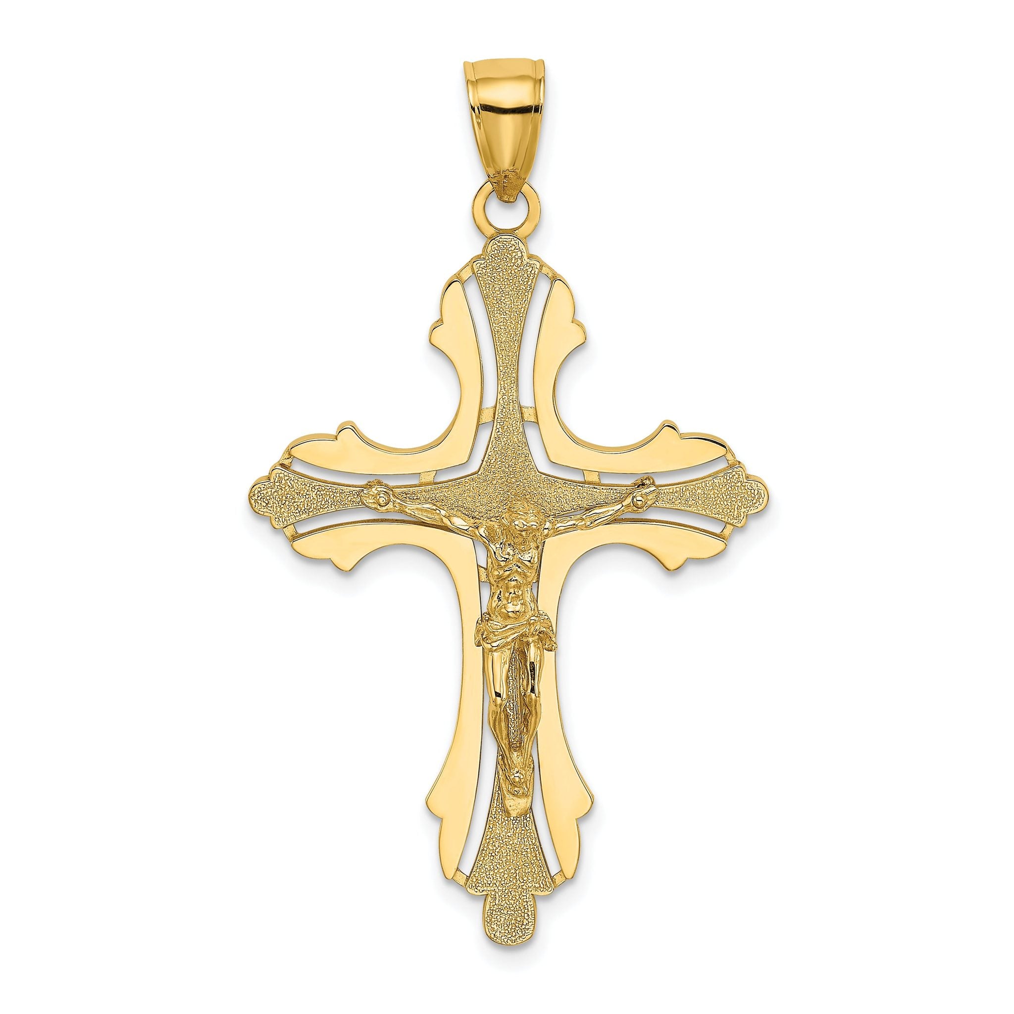 14K Textured Cut-Out Crucifix W/Budded Tips Charm Main image