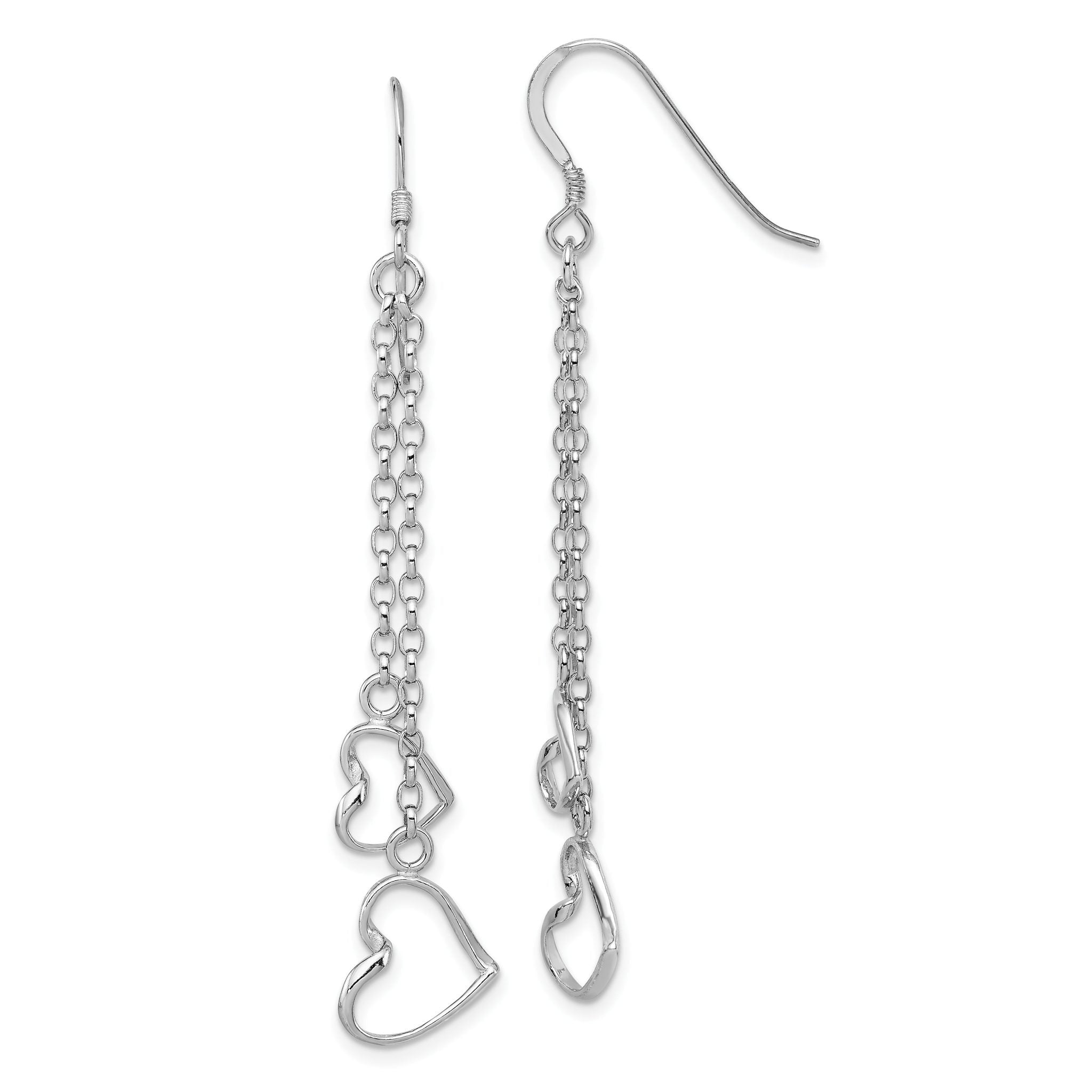 Sterling Silver Rhodium-plated Heart Dangle Shepherd Hook Earrings Main image