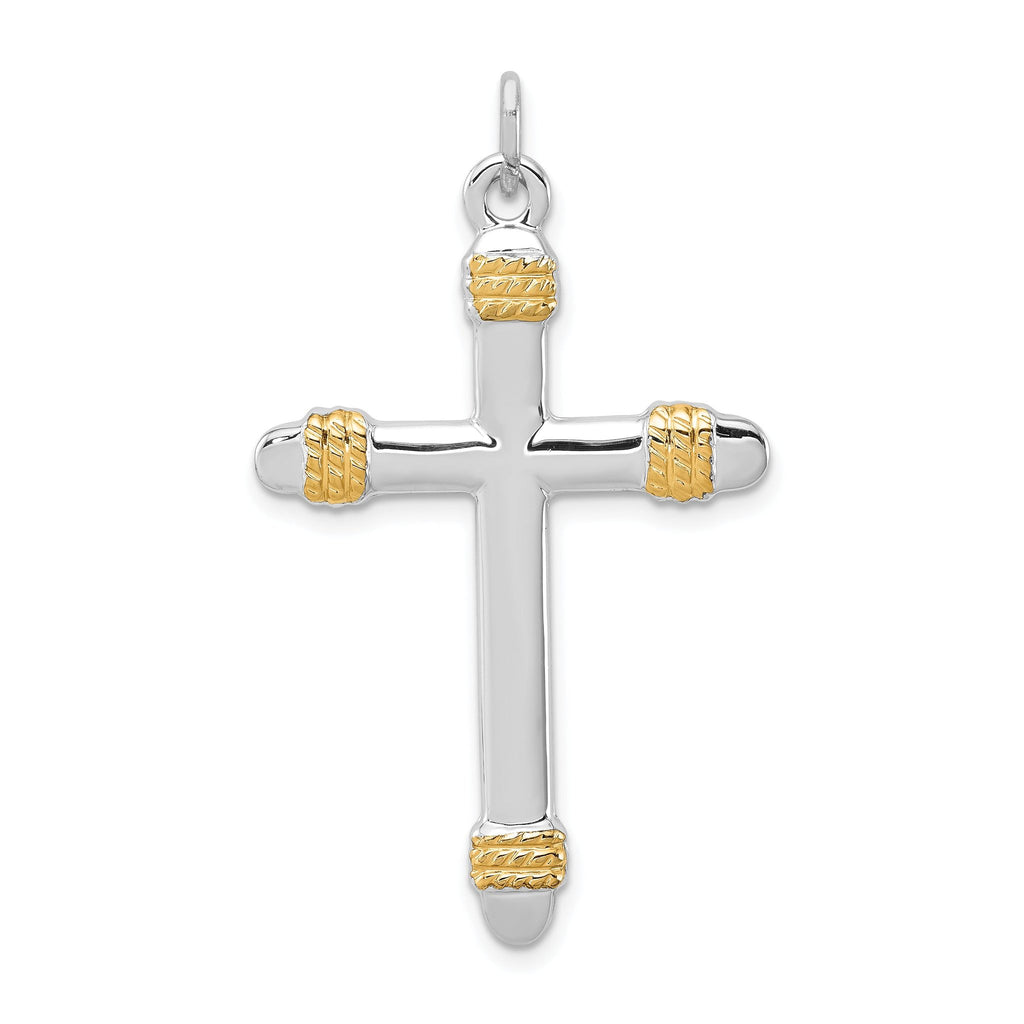 Sophia Jewelers Sterling Silver 18K Gold-Plated Rope Cross Pendant