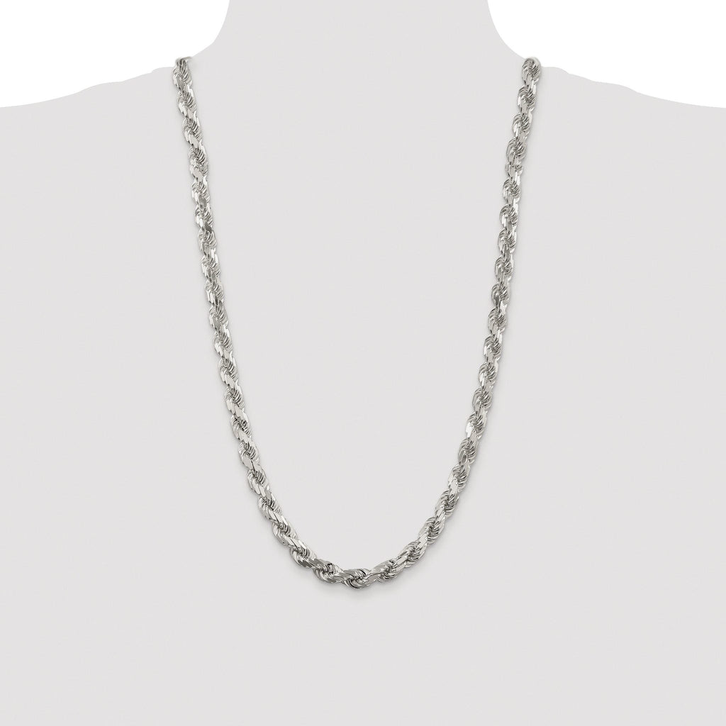 Sterling Silver Rhodium-plated 7.8mm Diamond-cut Rope Chain