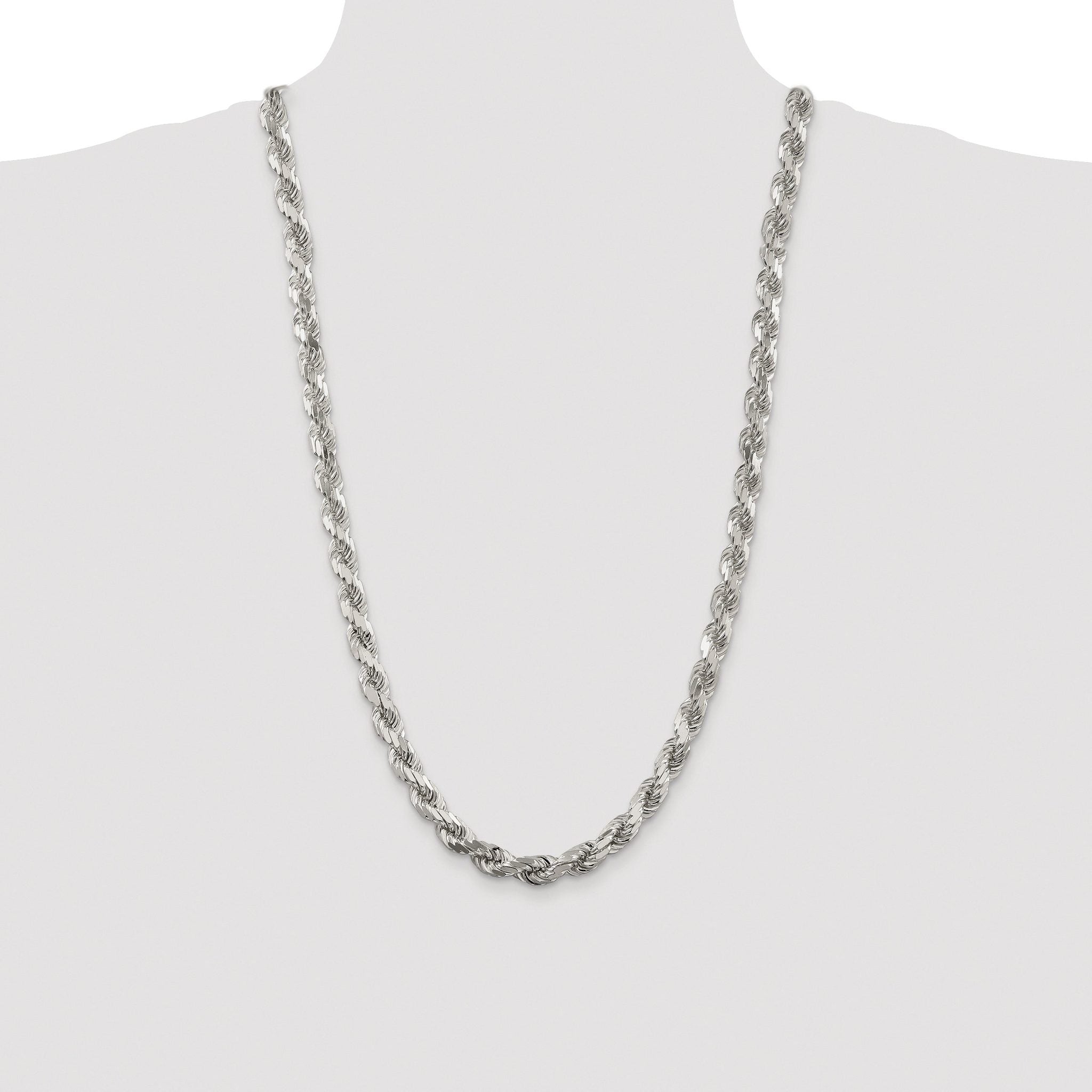 Sterling Silver Rhodium-plated 7.8mm Diamond-cut Rope Chain