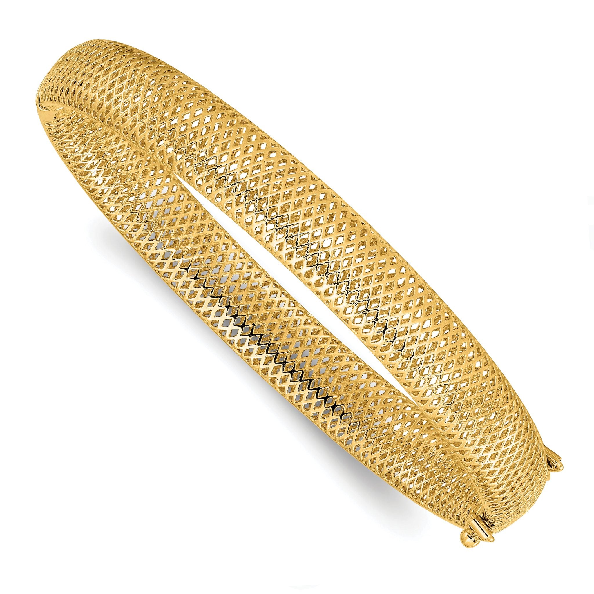 14K Polished Textured Hinged Bangle