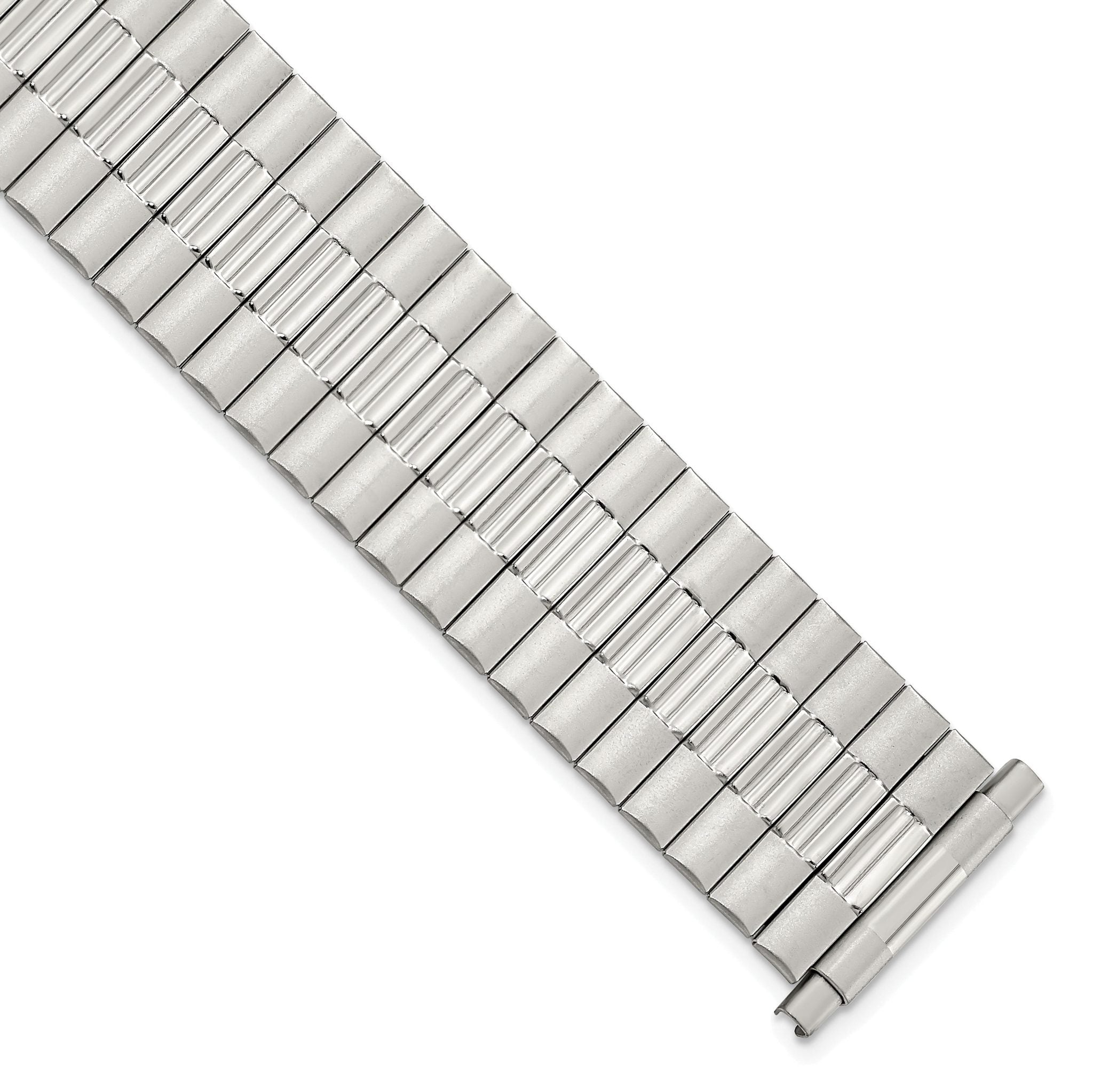 Mens Long 17-22mm Satin and Polished Stainless Steel 7.25 inch Expansion Watch Band Main image