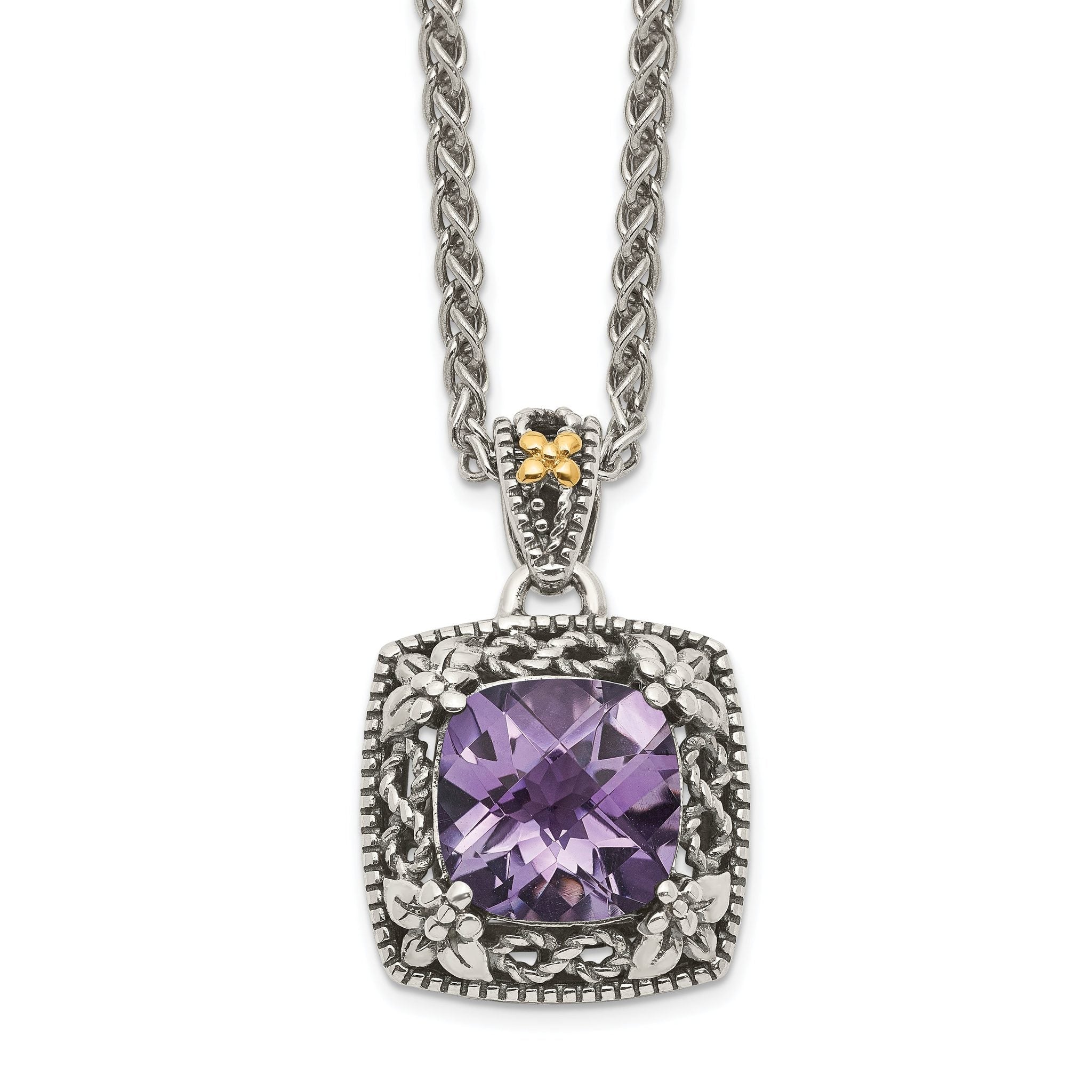 Shey Couture Sterling Silver with 14K Accent 18 Inch Antiqued Cushion Amethyst Necklace Main image