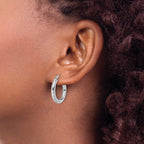 14k White Gold Diamond-cut 3mm Round Hoop Earrings