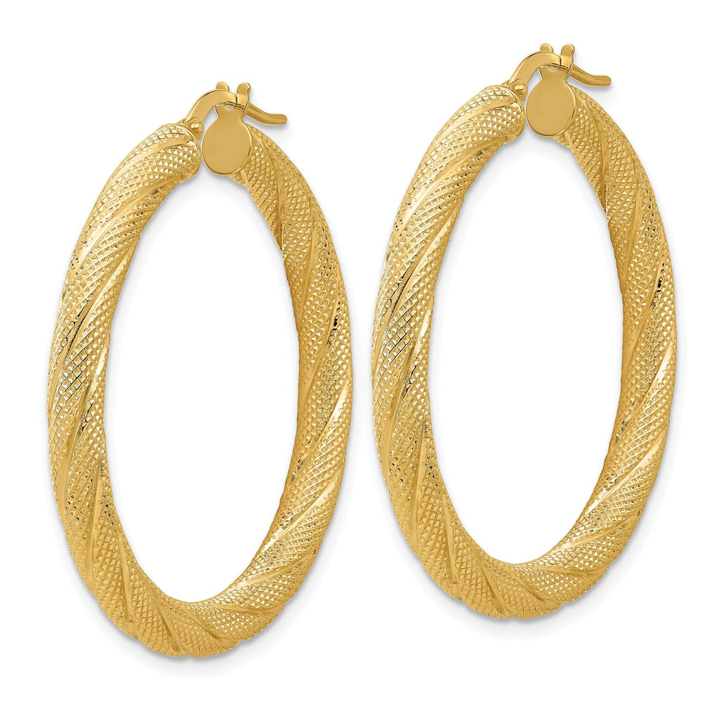 14K Polished and Textured Round Hoops