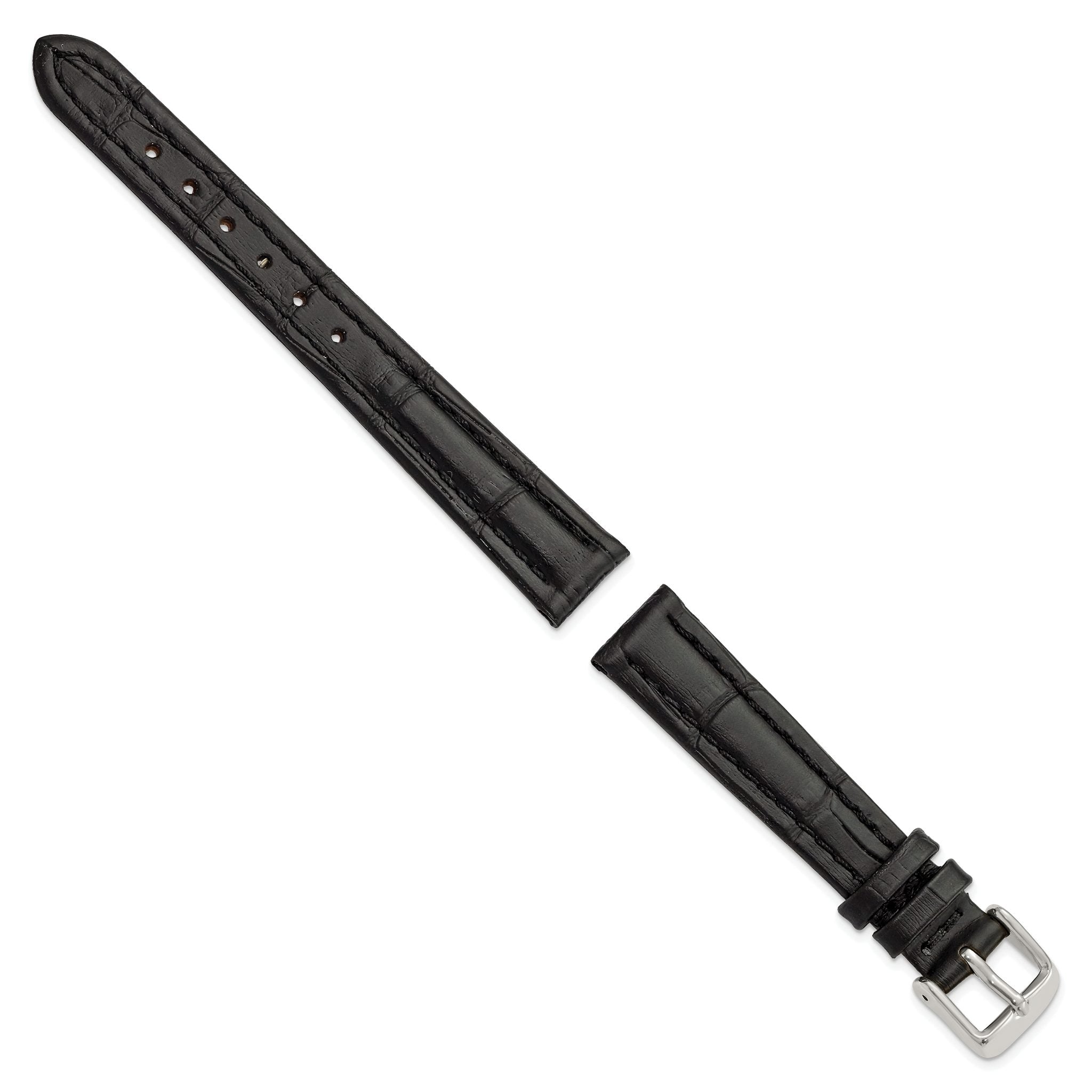 Matte Alligator-Grain Leather Watch Band in Black, 14mm Secondary image