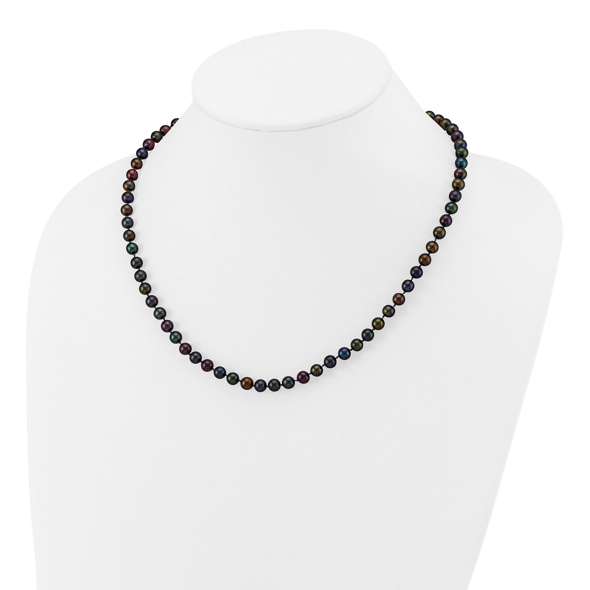 14k 5-6mm Black Near-Round Freshwater Cultured Pearl 7.5 inch Bracelet