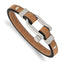Stainless Steel Brushed & Polished Black/Tan Leather Bracelet