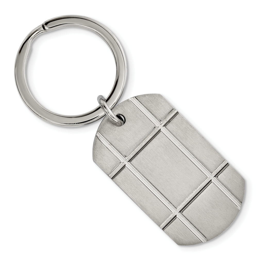 Brushed Grooved Key Ring in Stainless Steel
