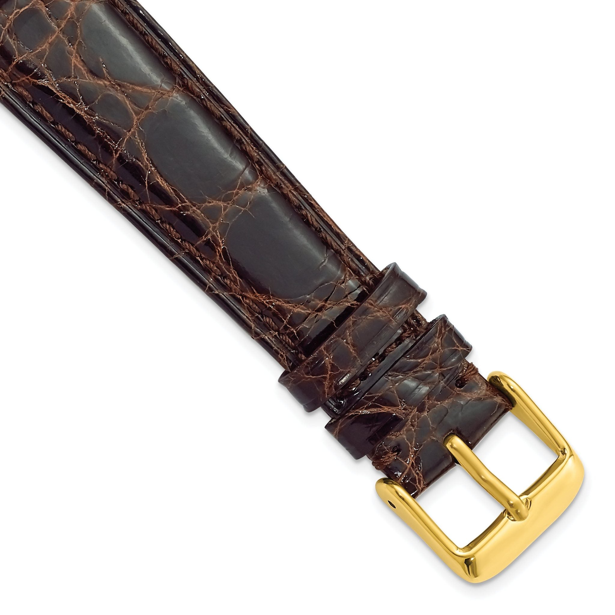 Caiman Leather Watch Band in Dark Brown with Gold-Tone Buckle, 20mm