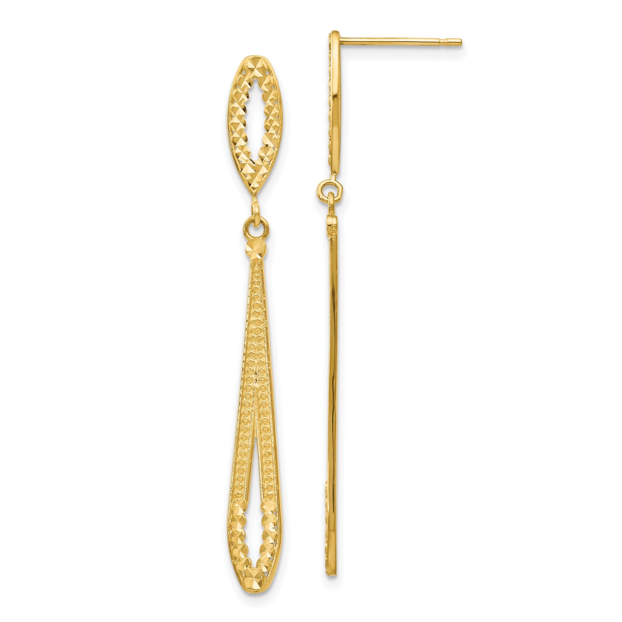 14K Gold Diamond-Cut Dangle Earrings with Polished Finish