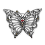 Sterling Silver 925 Red CZ Butterfly Pin with Rhodium Finish