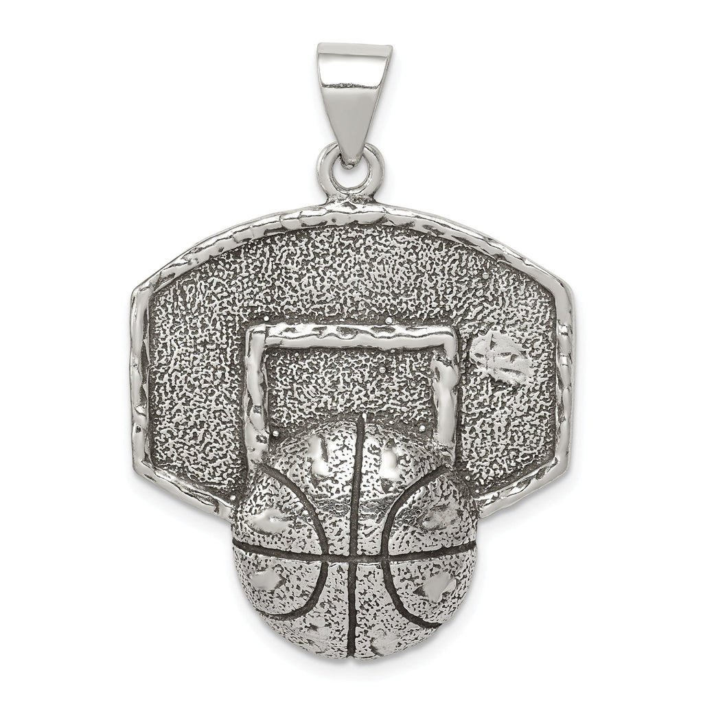 Sophia Jewelers Sterling Silver Antiqued Basketball Pendant for Men