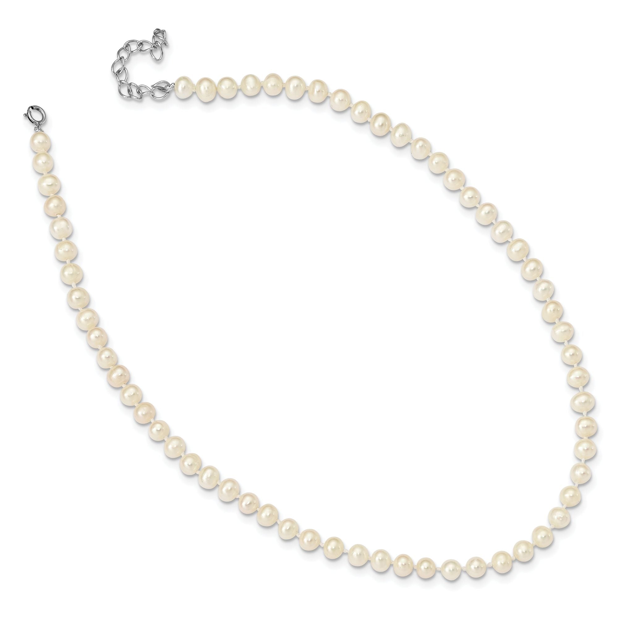 Sterling Silver Madi K Rhodium-plated 5-6mm White Semi-Round Freshwater Cultured Pearl 14 inch with 2 inch Extension Children's Necklace