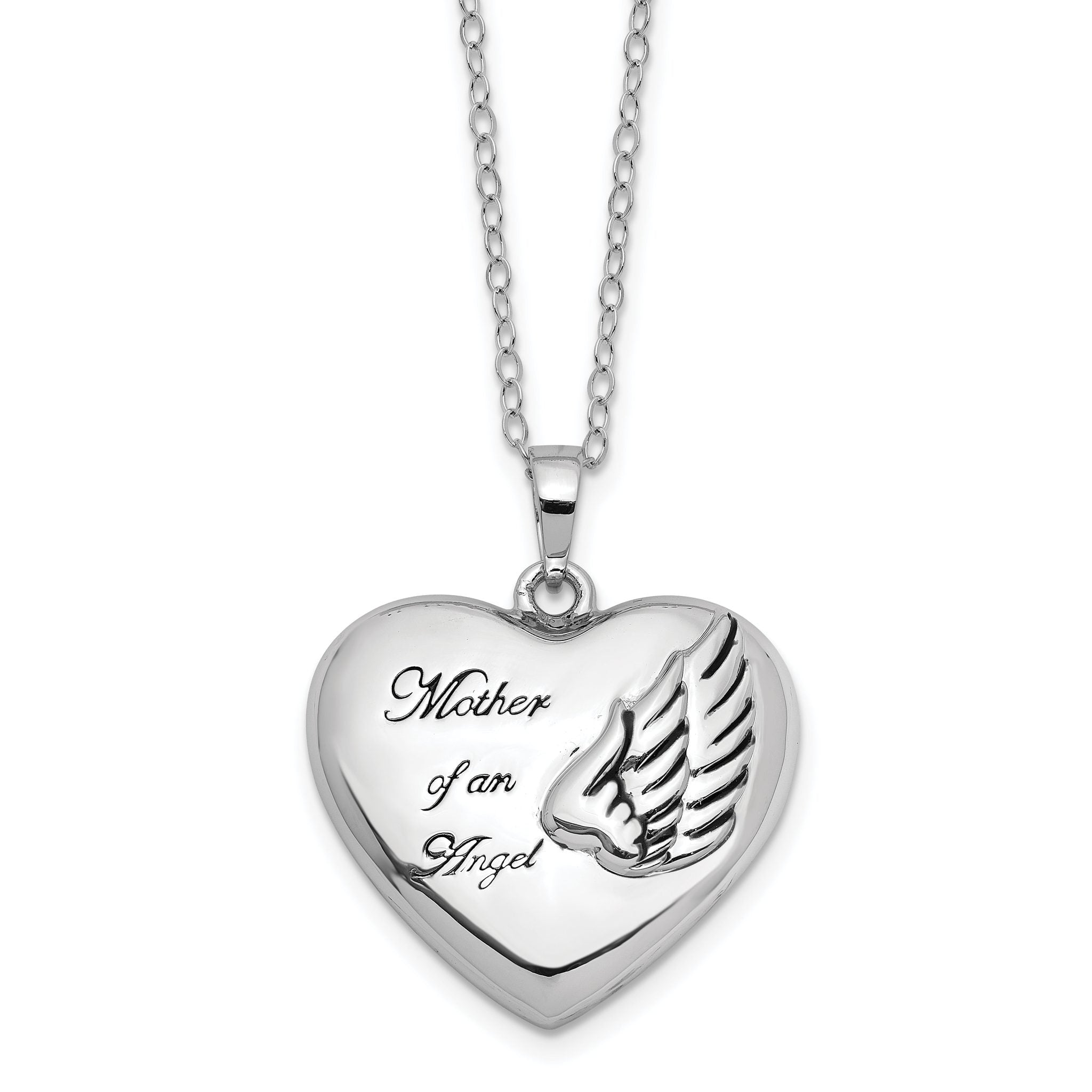 Sentimental Expressions Sterling Silver Rhodium-plated and Antiqued Mother of an Angel Heart Ash Holder 18 Inch Necklace Main image