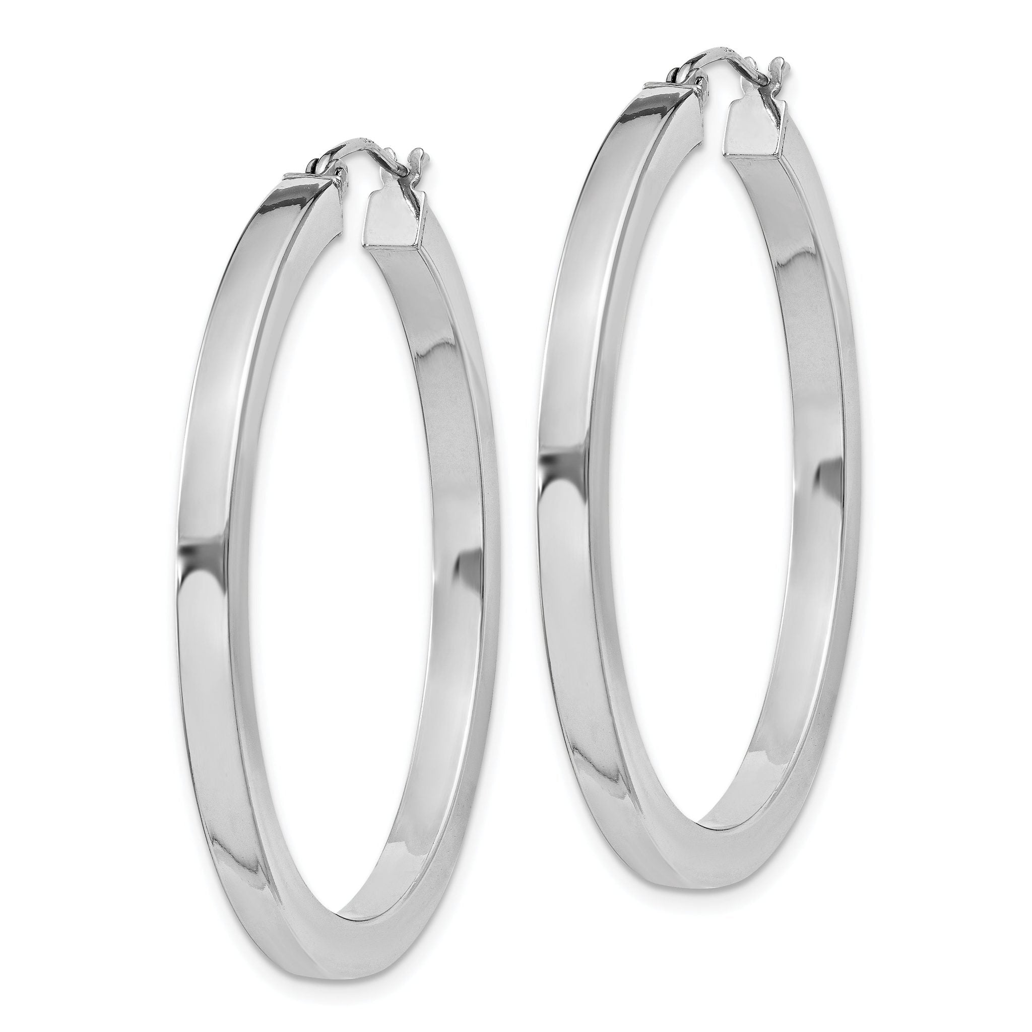 Sterling Silver Rhodium-plated 3x40mm Square Tube Hoop Earrings Secondary image