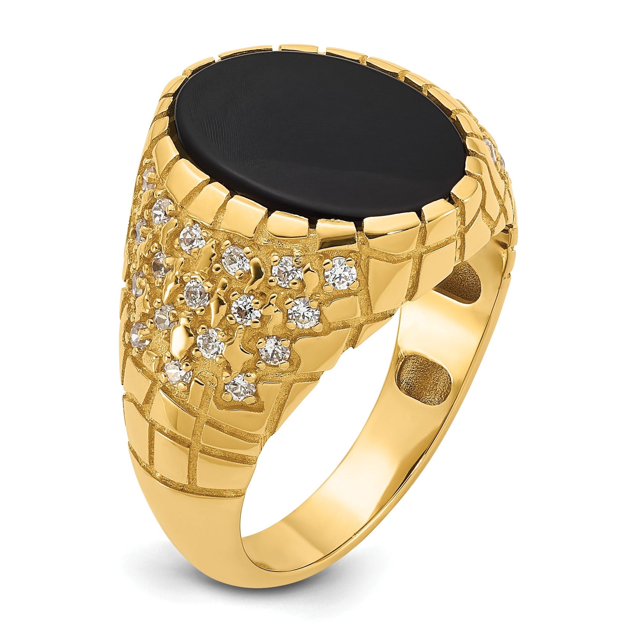 14k Mens Oval Onyx and 1/2 carat Diamond Nugget Complete Ring
