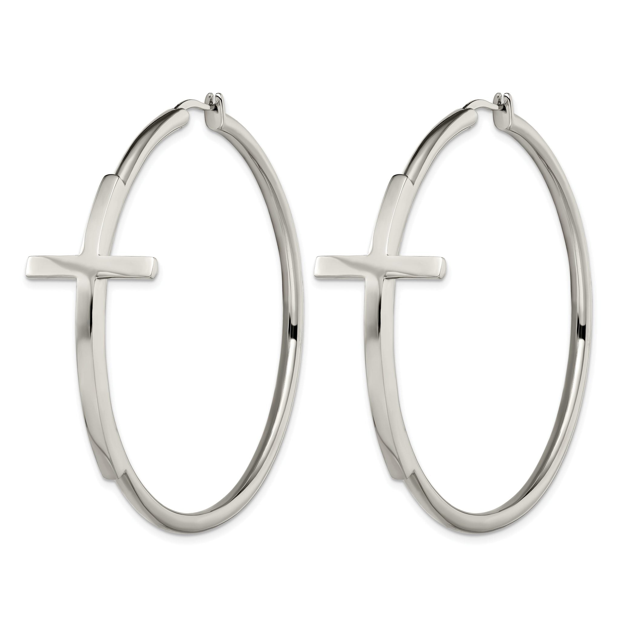 Stainless Steel Polished Cross Hoop Earrings for Women Secondary image