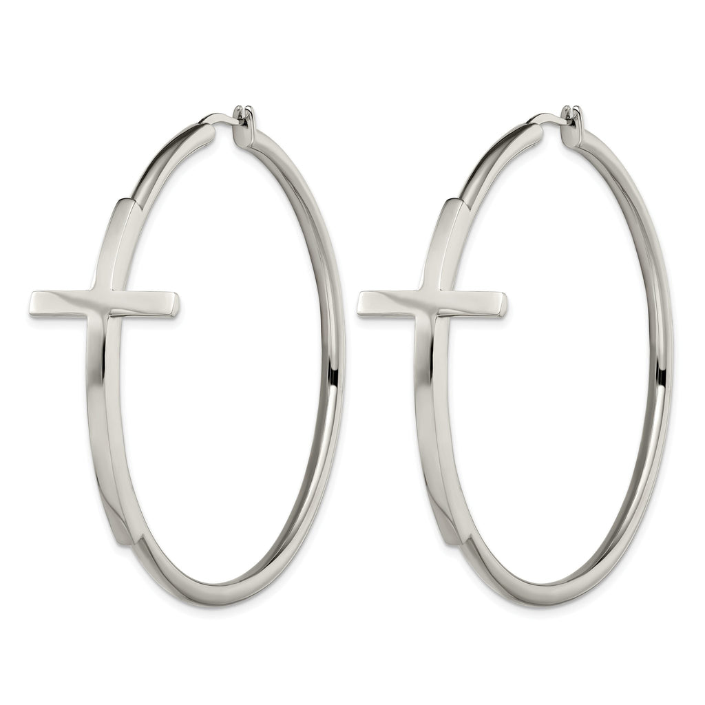 Stainless Steel Polished Cross Hoop Earrings for Women