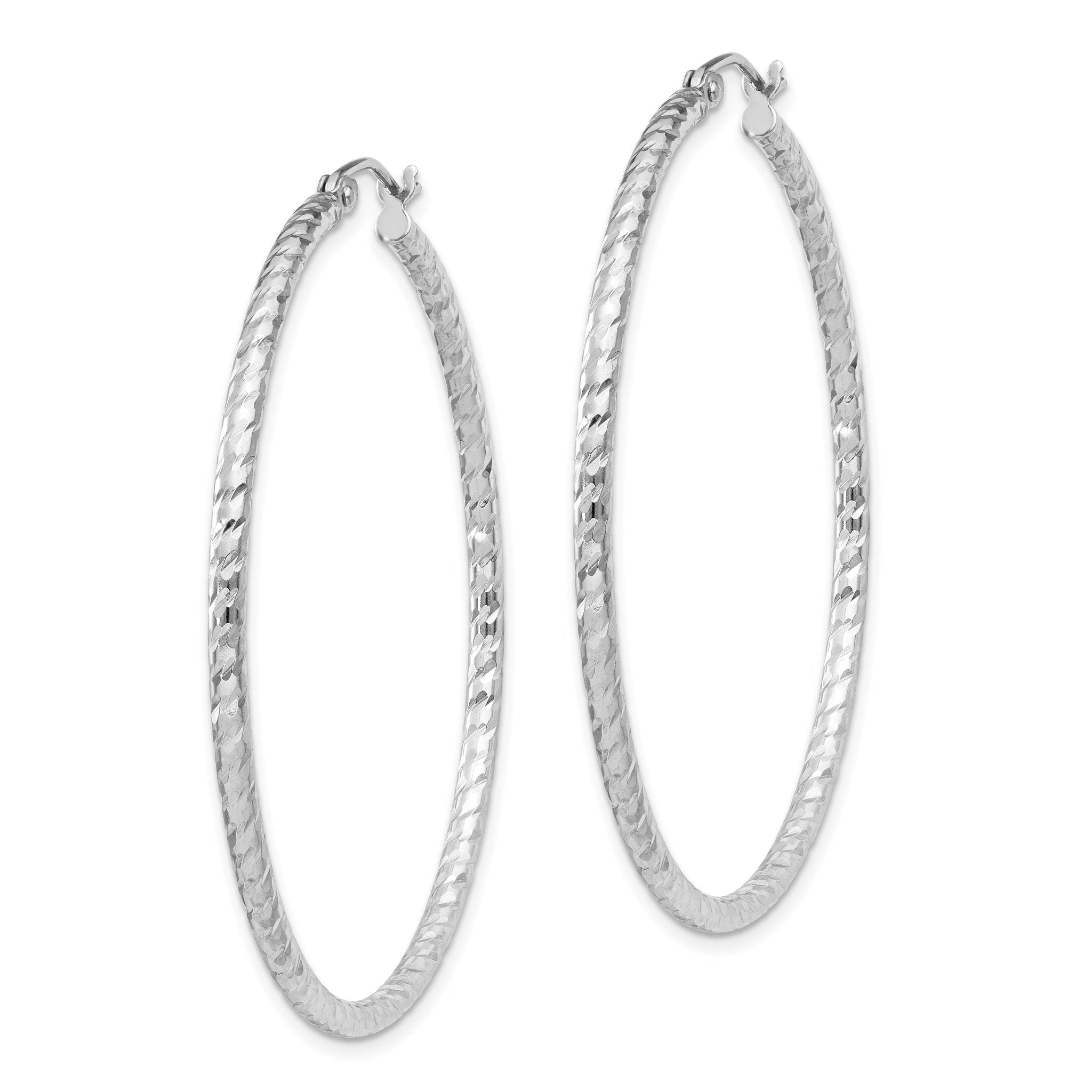 Sterling Silver Rhodium Plated Diamond-cut 2x45mm Hoop Earrings Secondary image