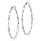 Sterling Silver Rhodium Plated Diamond-cut 2x45mm Hoop Earrings