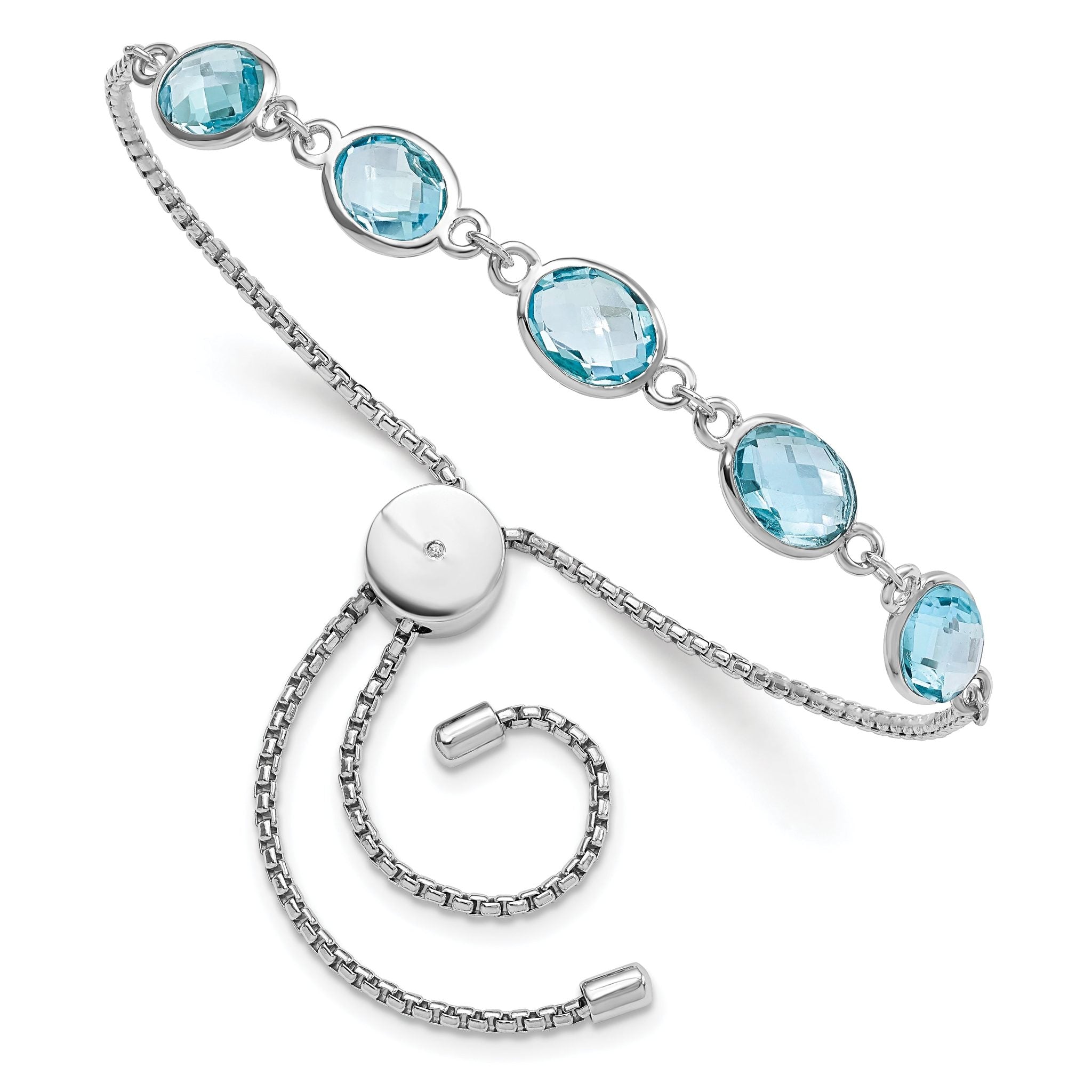 Sterling Silver Rhodium-Rhodium-Plated BlueTopaz & CZ Adjustable Bracelet Main image