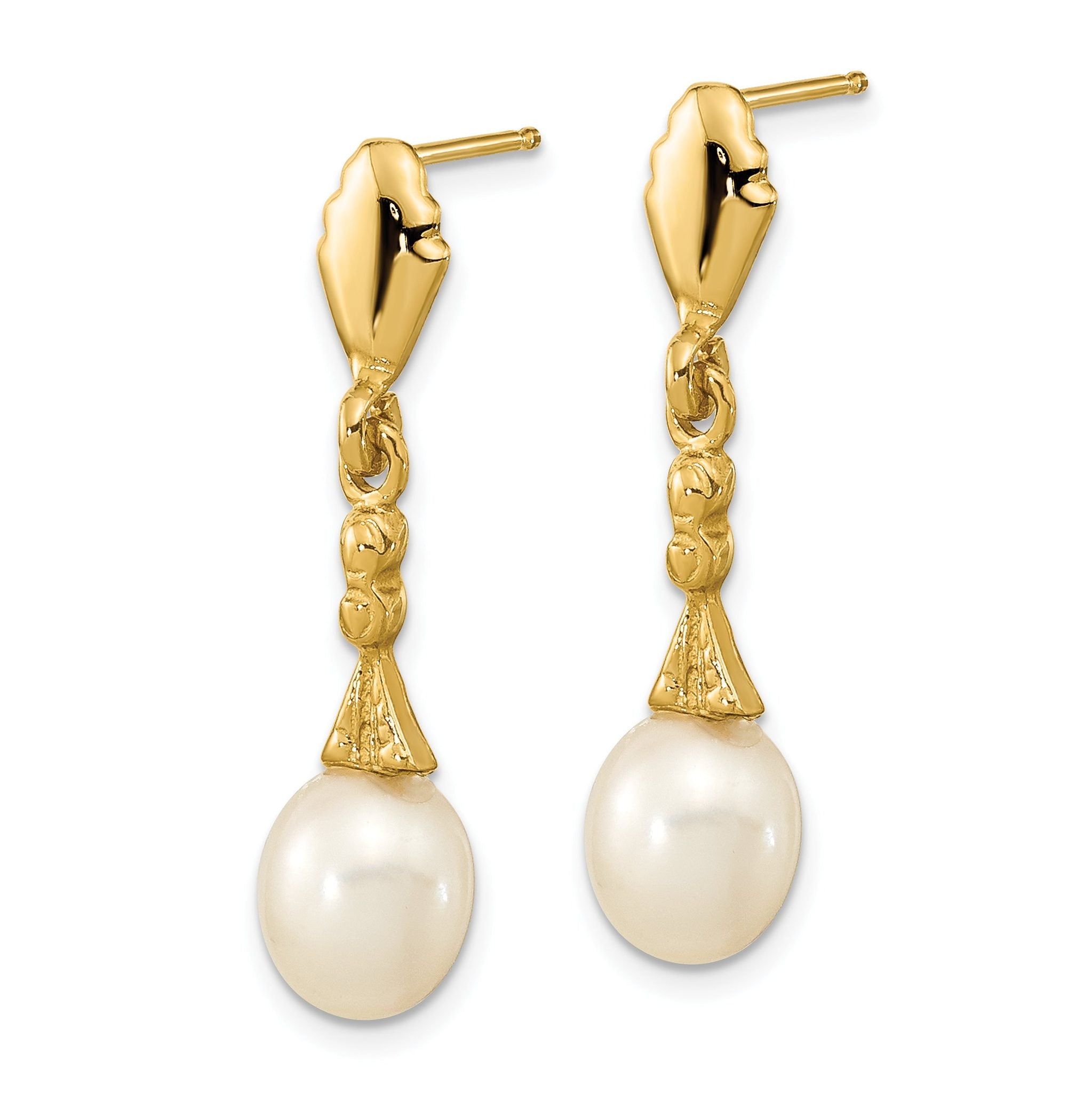 14k 5-6mm White Teardrop Freshwater Cultured Pearl Dangle Post Earrings Secondary image