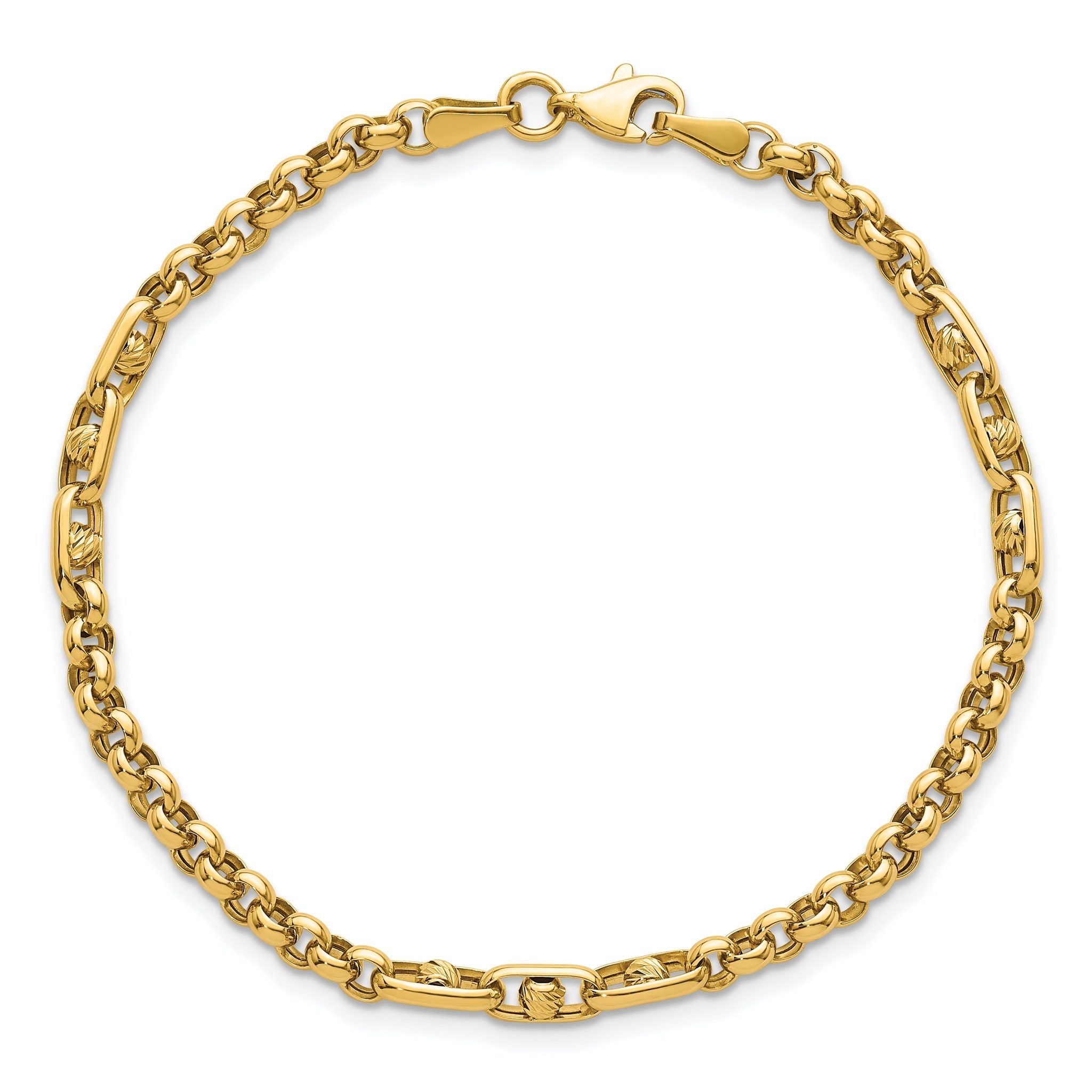 14k Polished and Diamond-cut 3.9mm Fancy Link 7.5 inch Bracelet