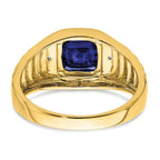 14k Cushion Created Sapphire and Diamond Mens Ring