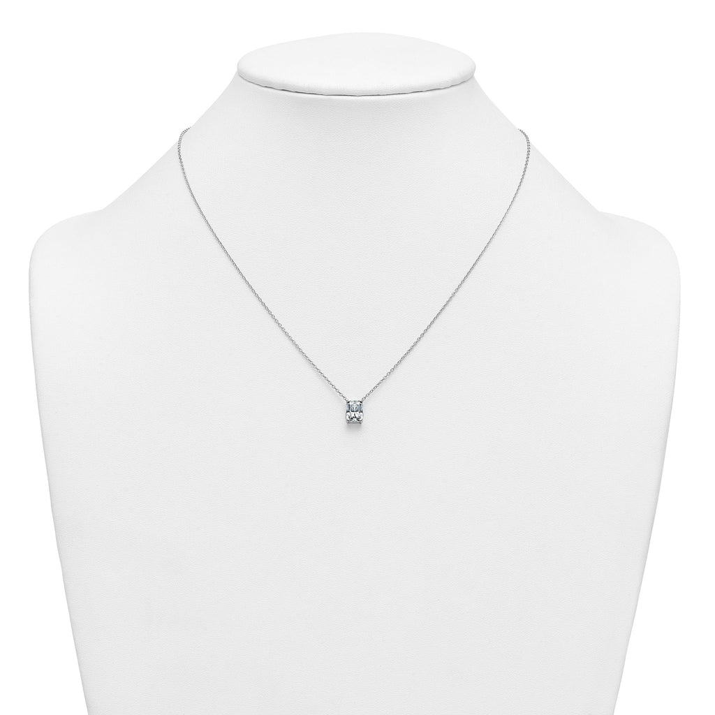 14k White Gold 1 1/2 carat Certified Lab Grown Diamond VS+ F+ Radiant Complete 18 inch Four Prong Pendant Necklace