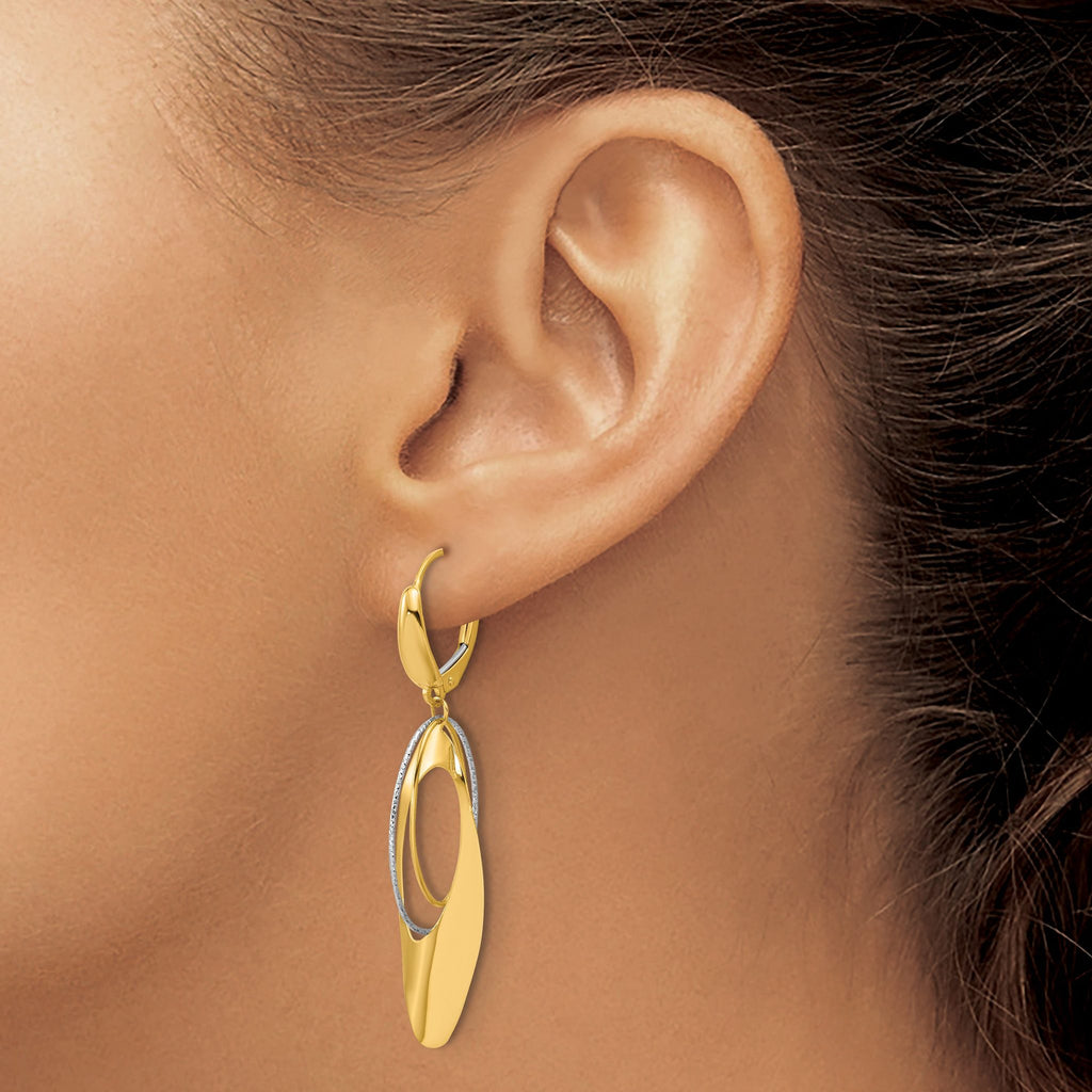 14K Two-tone Polished / Dia-cut Dangle Leverback Earrings
