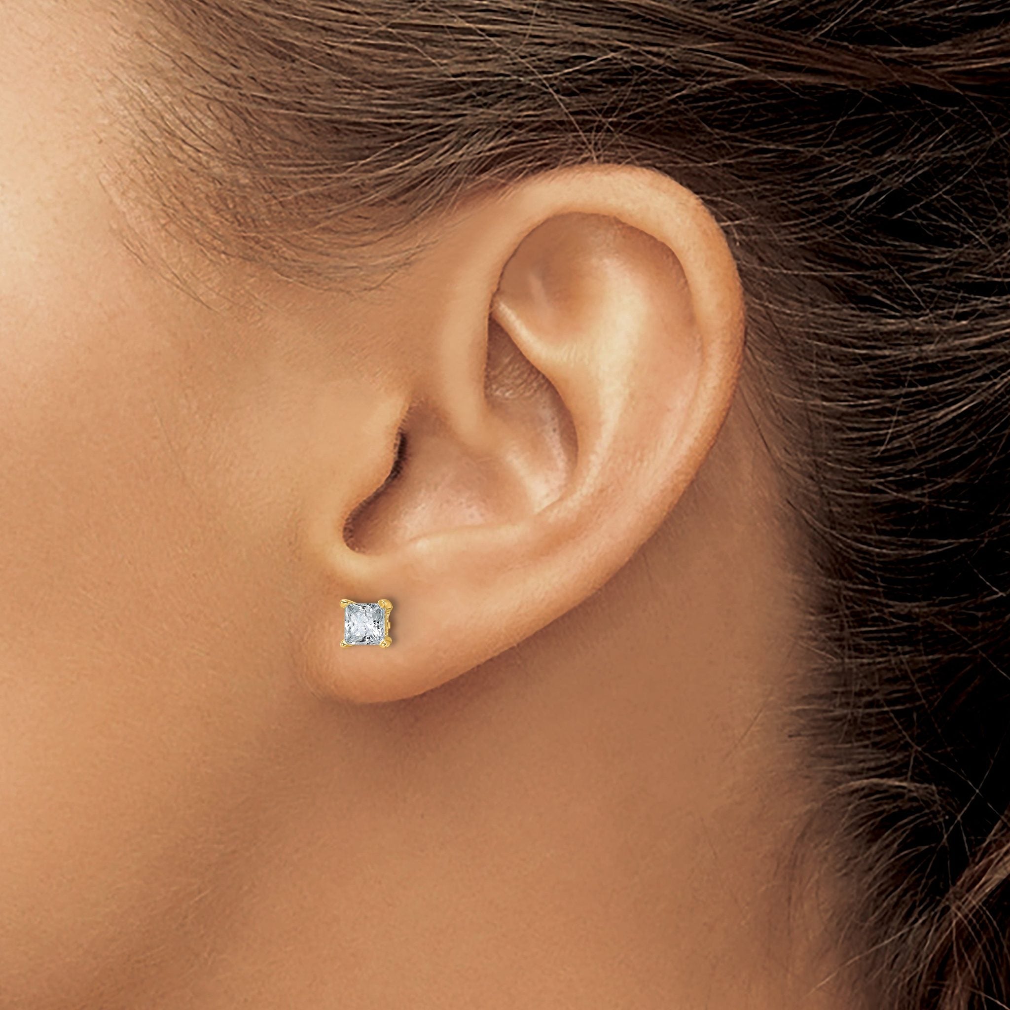 14K Yellow Gold 1 ct Lab-Created Diamond VS+ F+, Princess-Cut 4-Prong Stud Earrings