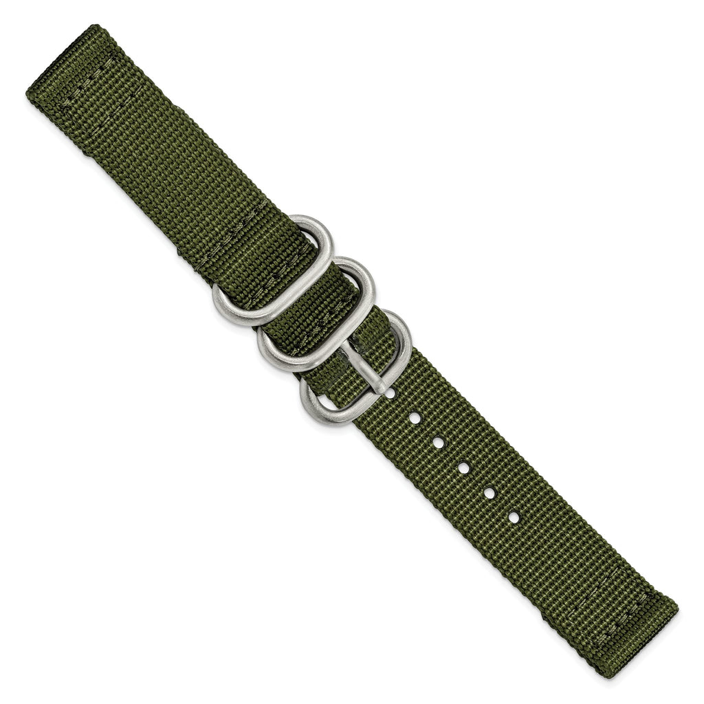 Olive Ballistic Nylon Watch Band in Stainless Steel, 24mm