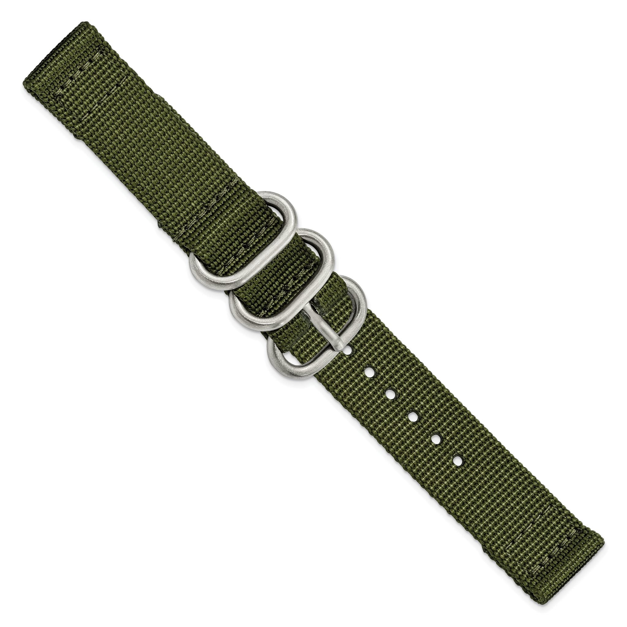 Olive Ballistic Nylon Watch Band in Stainless Steel, 24mm