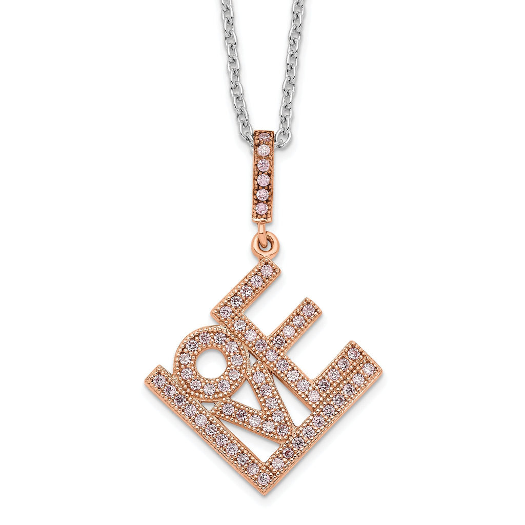 Sophia Jewelers Rose Gold-Plated Sterling Silver Love Necklace with CZ Stones