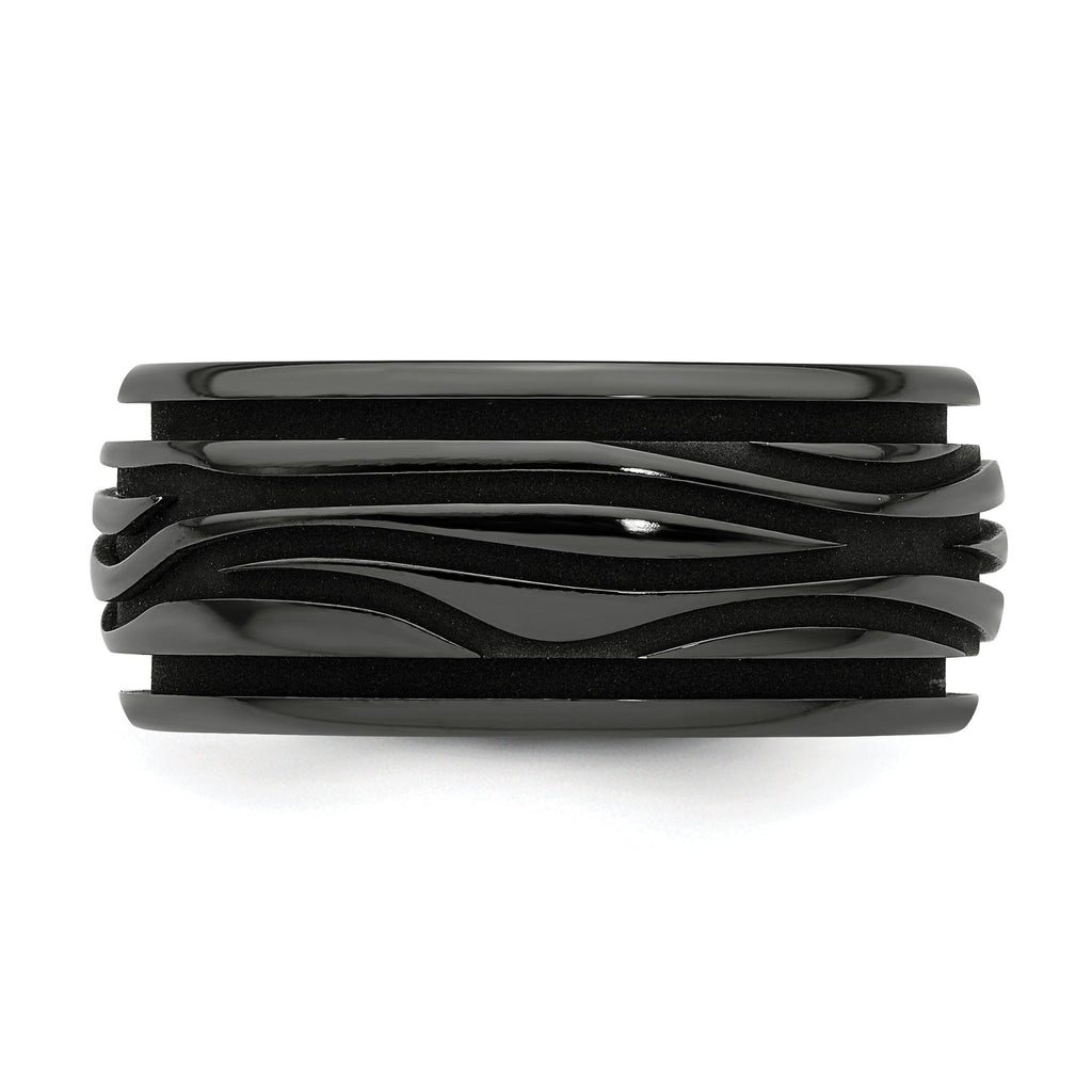 Grooved Waves Wedding Band in Black Titanium, 10mm