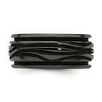Grooved Waves Wedding Band in Black Titanium, 10mm