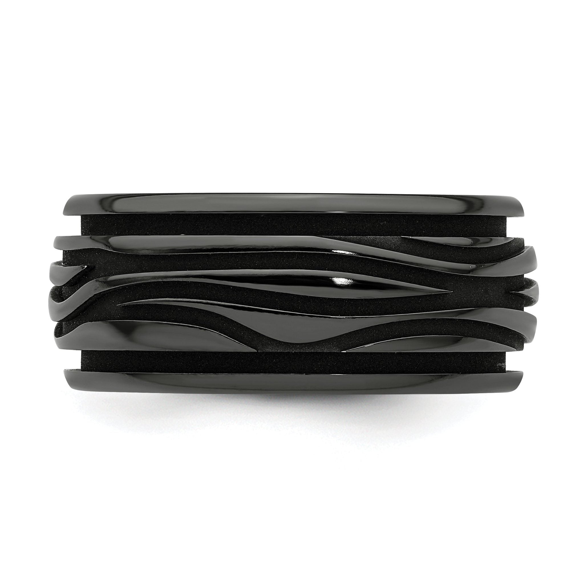 Grooved Waves Wedding Band in Black Titanium, 10mm