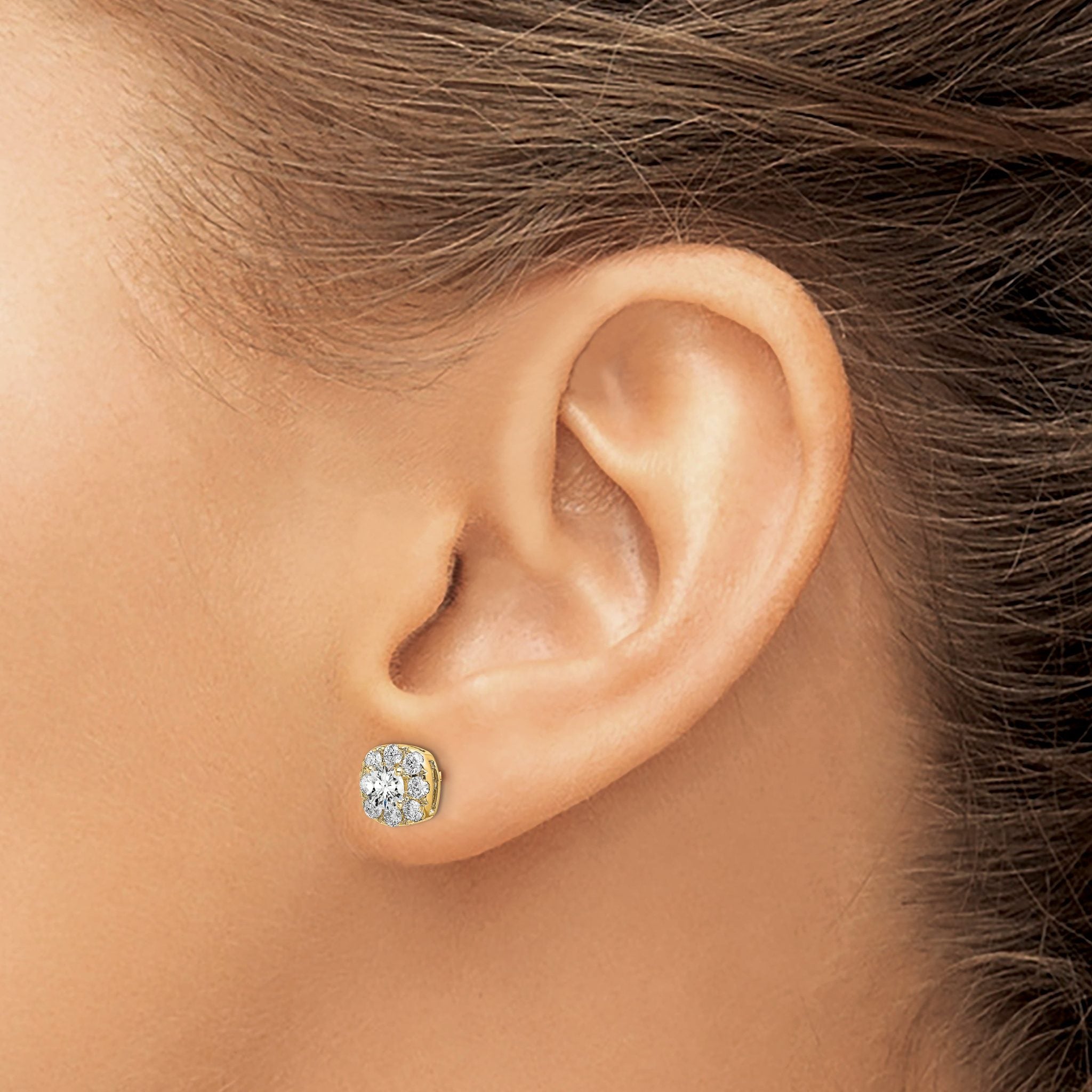 14k 1 carat Lab Grown Diamond VS/SI+ G+ Complete Cushion Halo Post Earrings
