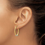 14K Two-tone Polished with Beads Oval Hoop Earrings