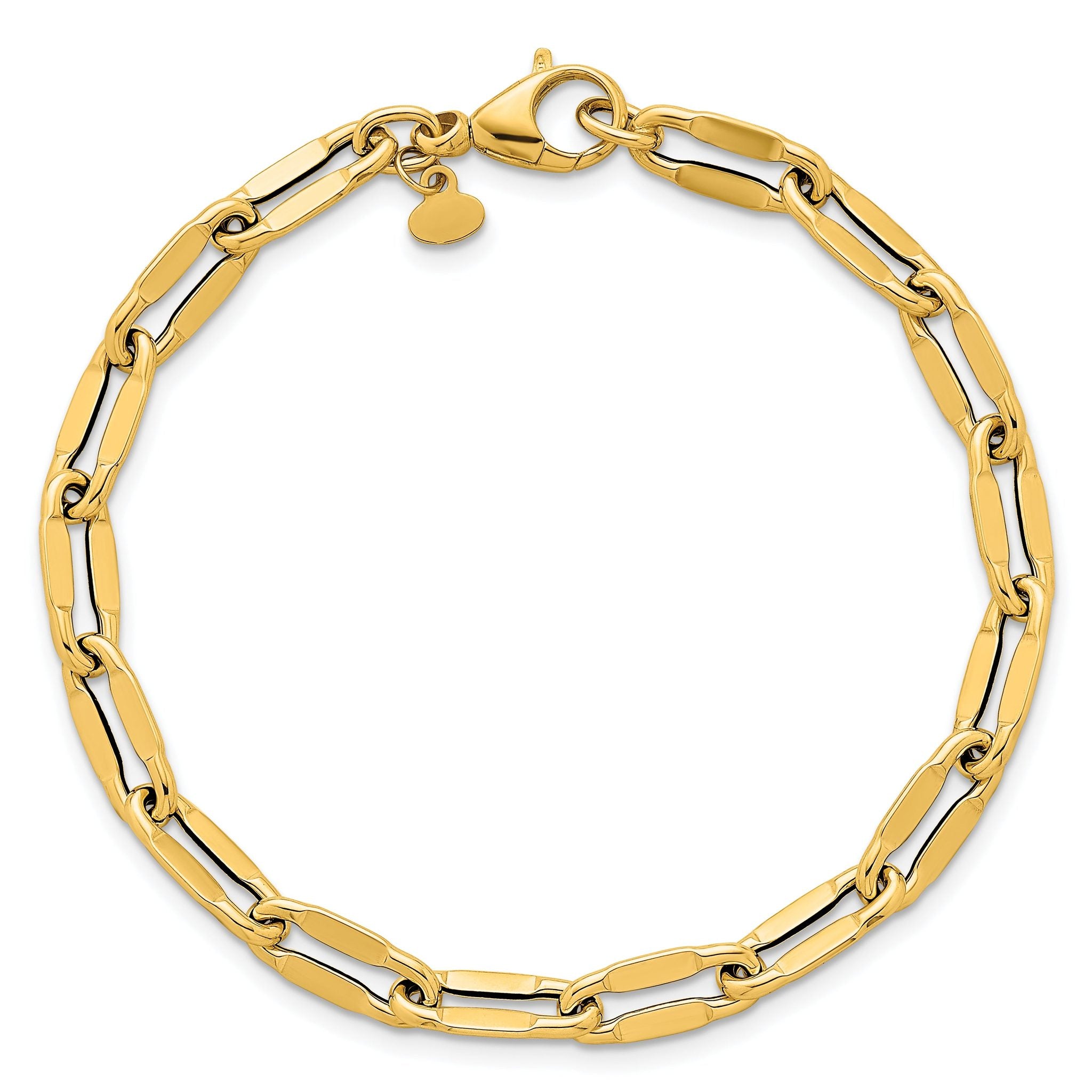 14k Polished 5.5mm Flattened Oval Cable Fancy Link 7.5 inch Bracelet