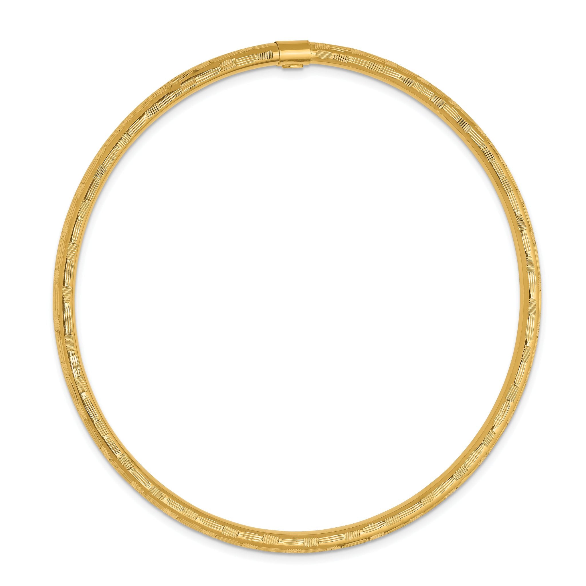 14K Yellow Gold Diamond-Cut Slip-On Bangle with Polished Finish