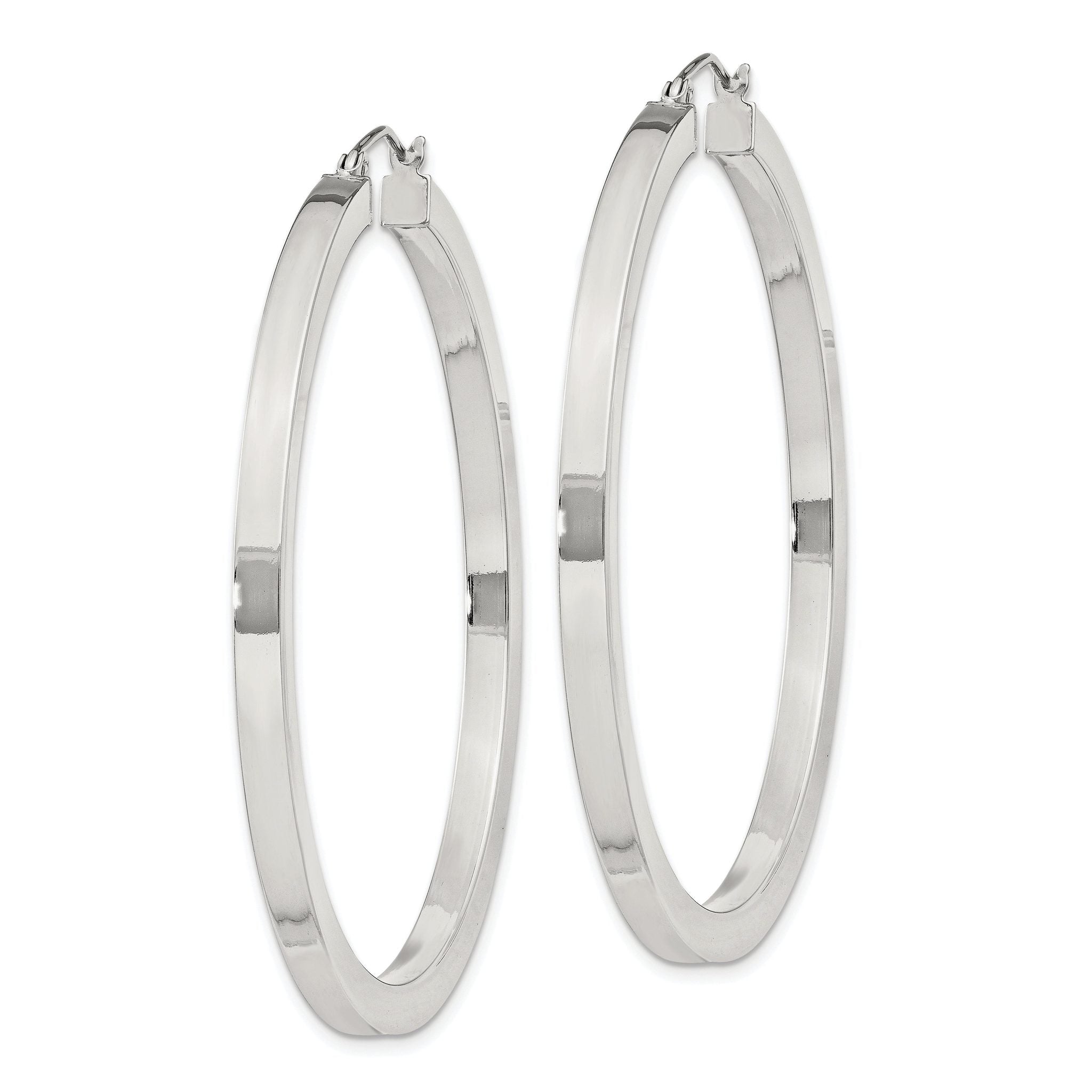 Sterling Silver 3x50mm Square Tube Hoop Earrings Secondary image