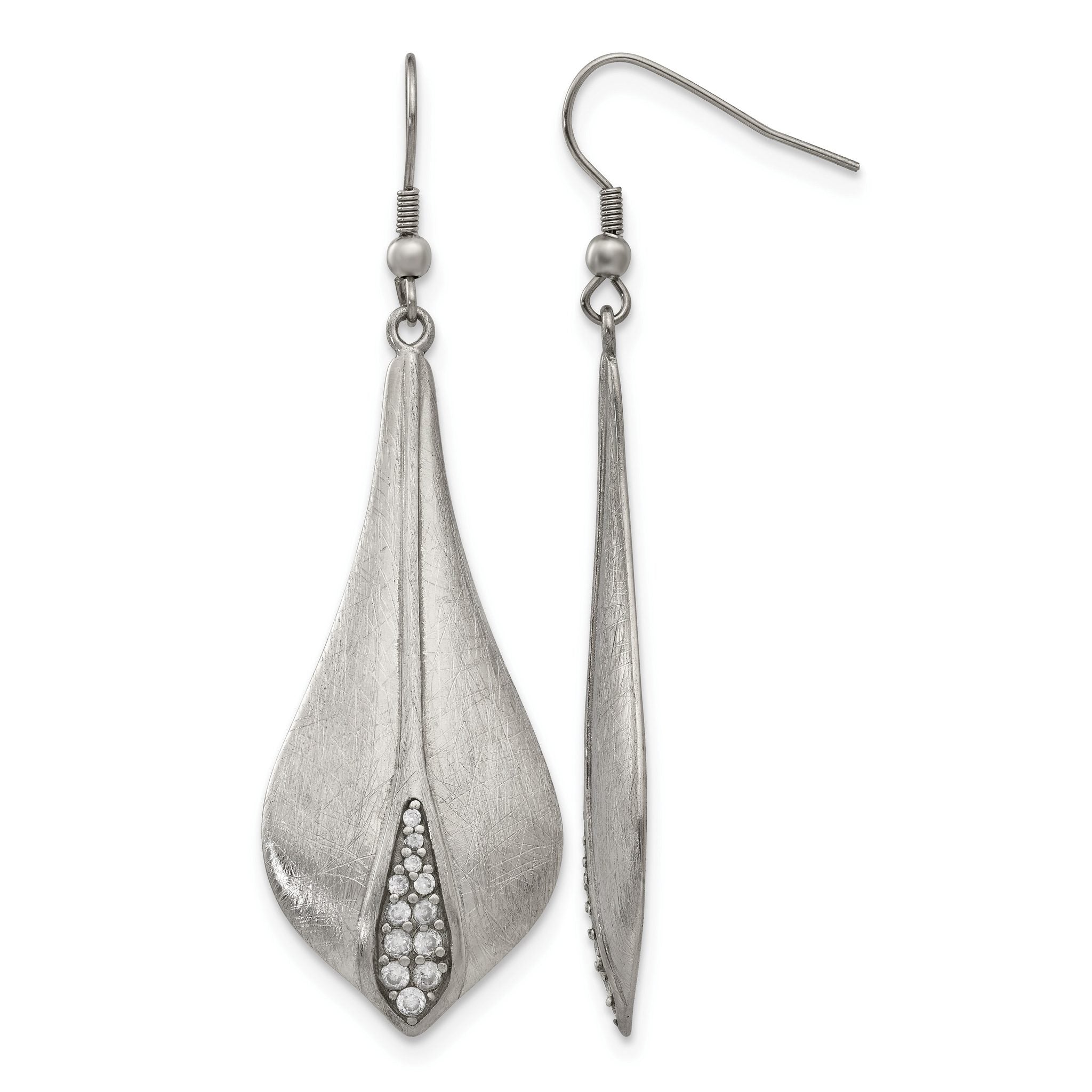 Stainless Steel Polished & Brushed Cubic Zirconia Drop Dangle Earrings for Women Main image