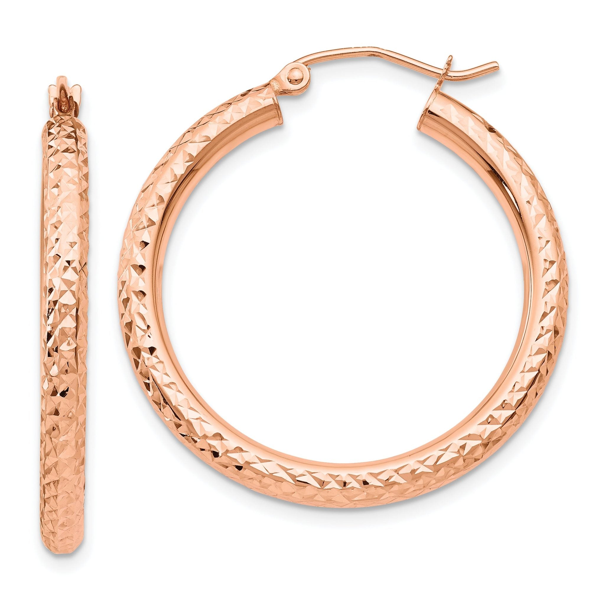 14k Rose Gold Diamond-cut 3mm Round Hoop Earrings Main image
