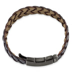Stainless Steel Antiqued and Brushed Brown Braided Leather Bracelet for Men