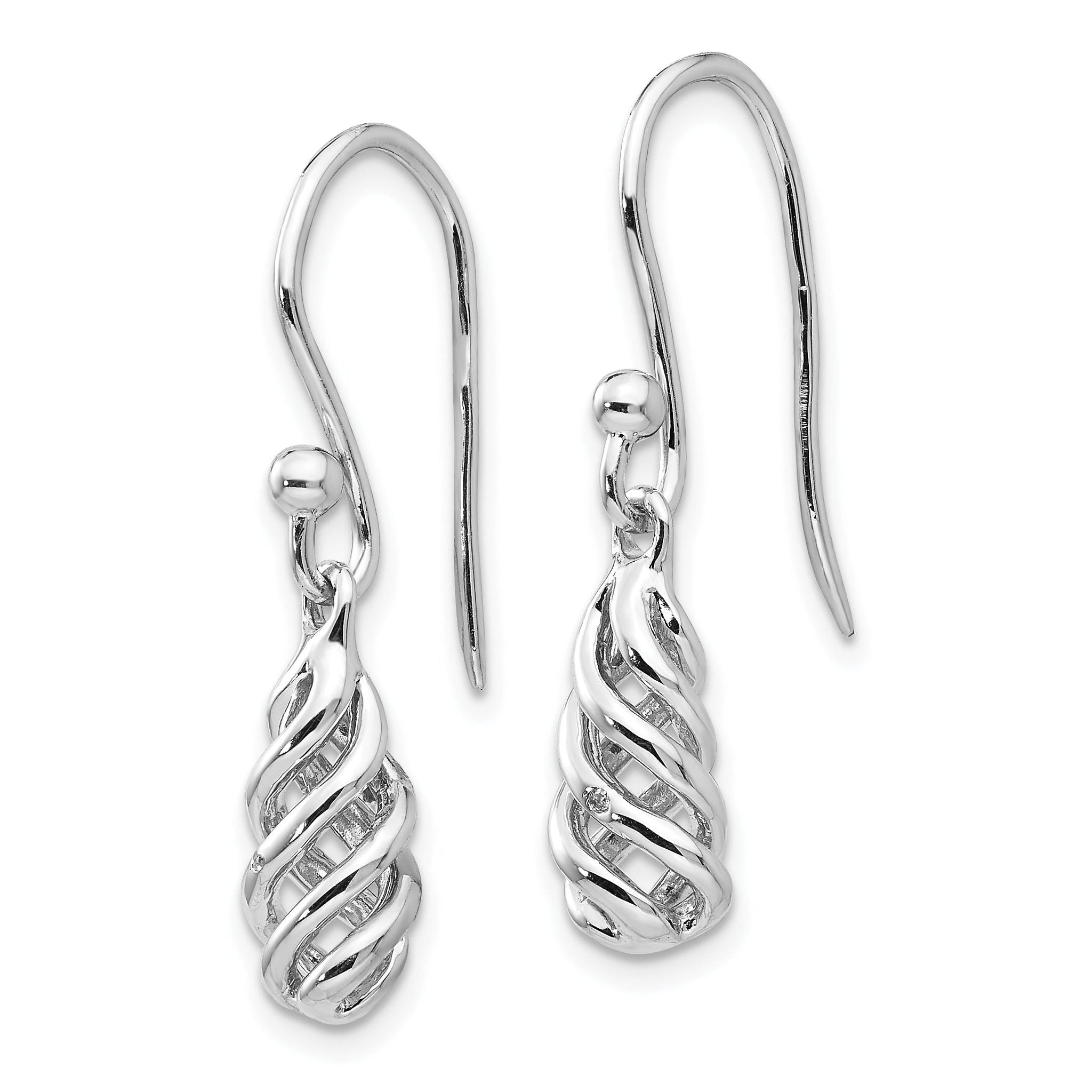 Sterling Silver Diamond Spiral Dangle Earrings with Rhodium-Plated Finish Secondary image