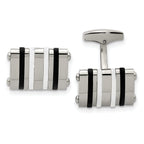 Rectangle Cufflinks in Stainless Steel with Black & White Rubber
