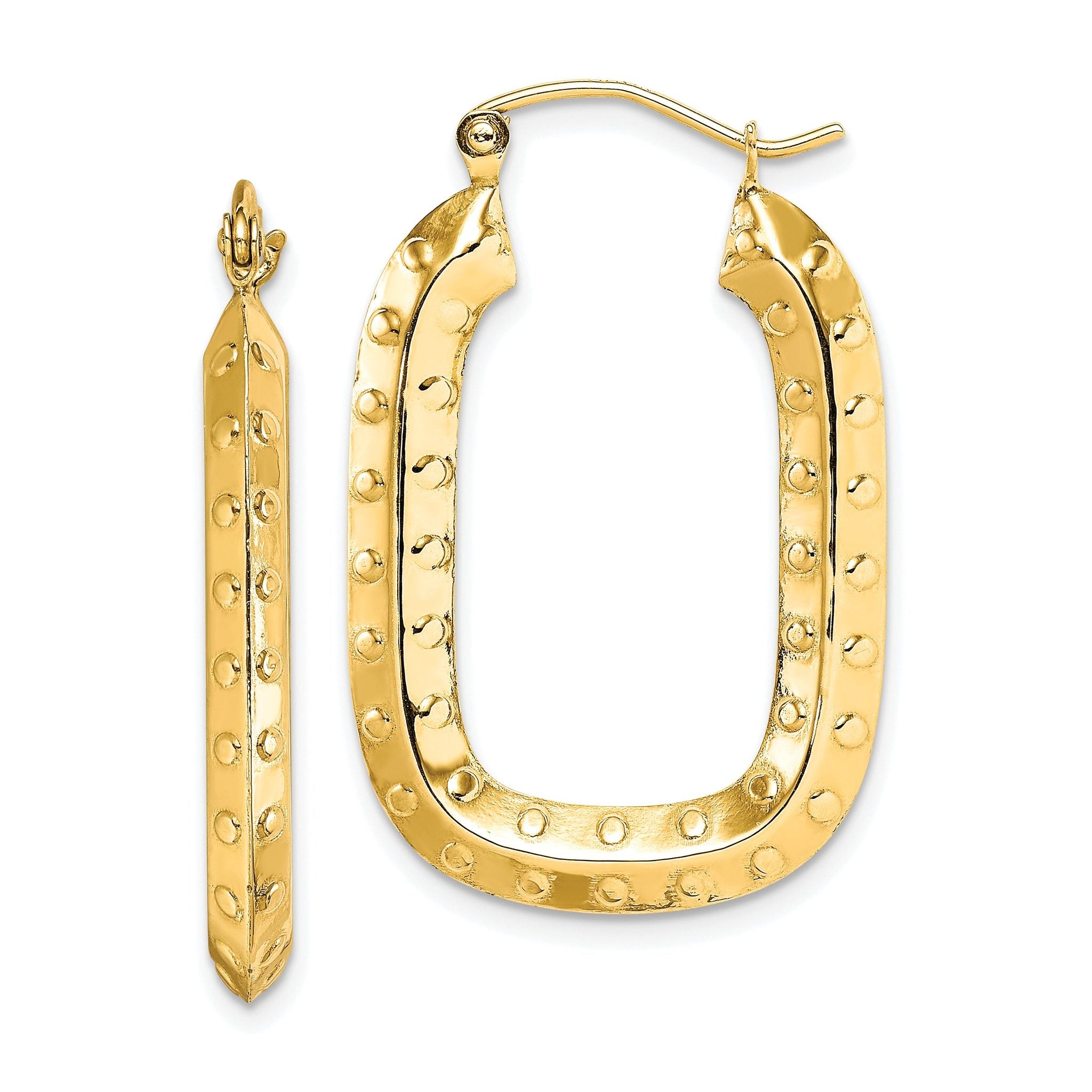 10k Polished Textured Rectangle Hoop Earrings Main image
